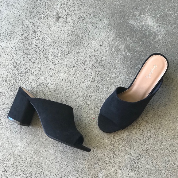 Qupid Shoes Size 10 Blk Heeled Slip On Heeled Mule - Picture 5 of 8